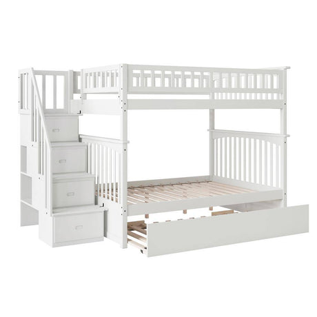 Columbia unk Bed with Twin Trundle Staircase Full-Over-Full B – Space-Saving & Functional Design (White)