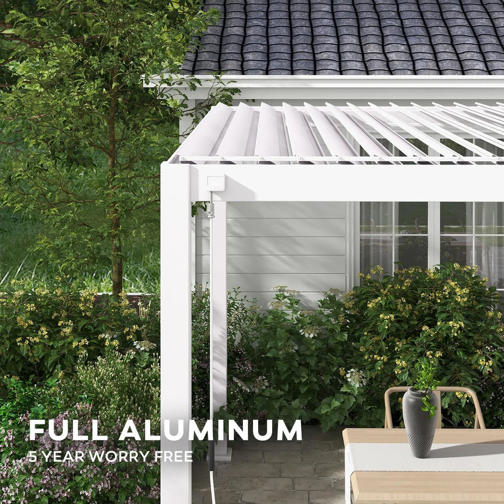 Outdoor Pergola, Patio Shelter W/ Double Aluminum Louvers, White ---111DA 10X20Ft