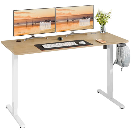 Electric Height Adjustable Standing Desk for Home Office - 55.1 x 23.6 Inches, White Frame with Walnut Top