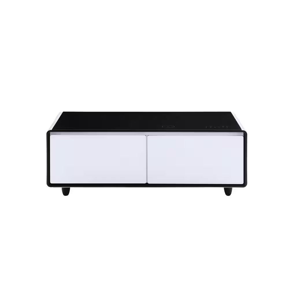 Coffee Table Fridge 27 In. 25 Cu. Ft. Retro Mini Refrigerator in White+Black, Bluetooth Speaker, Wireless Charging
