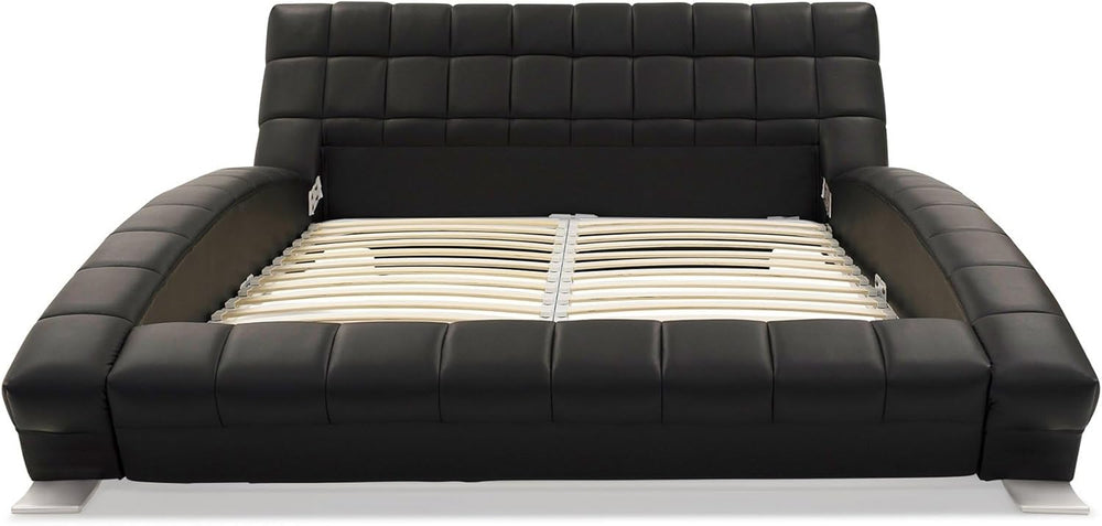 Modern Adonis Black Tufted Genuine Leather Platform Bed - King