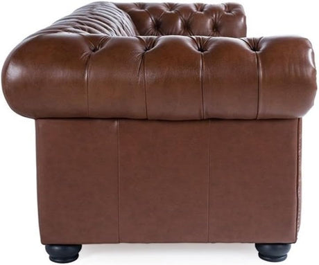 95" Traditional Chesterfield Leather Sofa – Tufted Back & Removable Cushions (Chestnut)