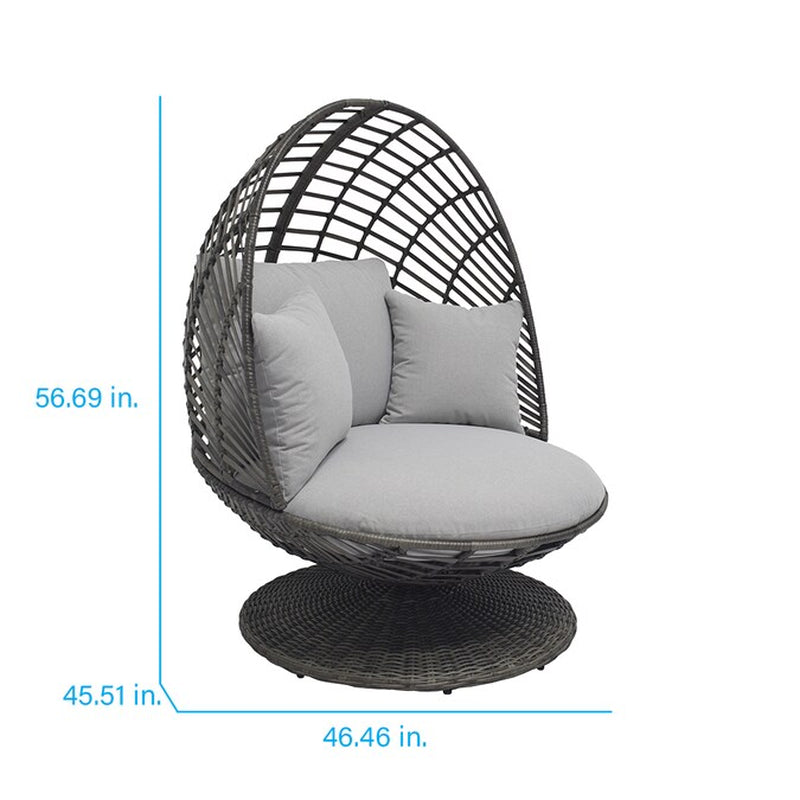 Venza Swivel Egg Chair – Wicker & Steel Frame with Light Gray Cushioned Seat
