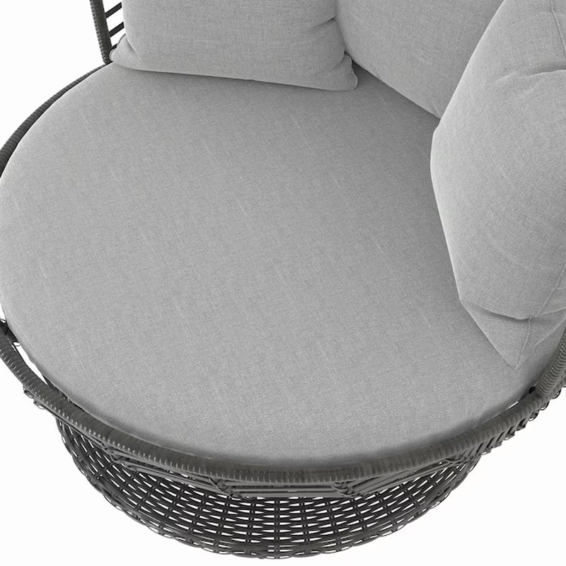Venza Swivel Egg Chair – Wicker & Steel Frame with Light Gray Cushioned Seat