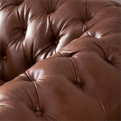 95" Traditional Chesterfield Leather Sofa – Tufted Back & Removable Cushions (Chestnut)