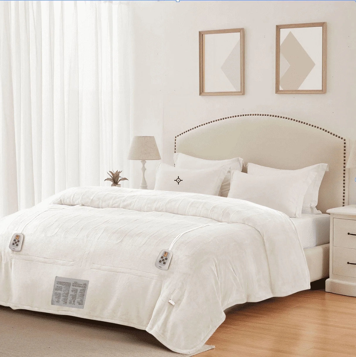 King Size Electric Blanket with Dual Controls, 10 Heating Levels, 12-Hour Auto-Off, and Overheat Protection in White