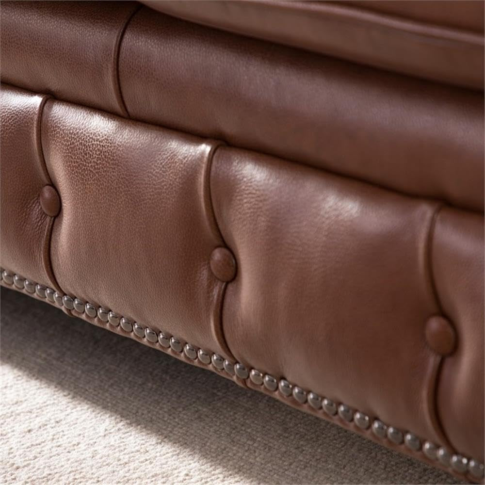 95" Traditional Chesterfield Leather Sofa – Tufted Back & Removable Cushions (Chestnut)