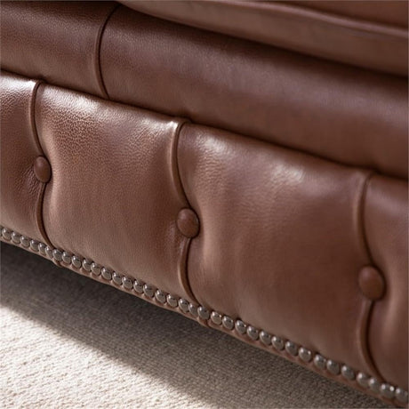 95" Traditional Chesterfield Leather Sofa – Tufted Back & Removable Cushions (Chestnut)