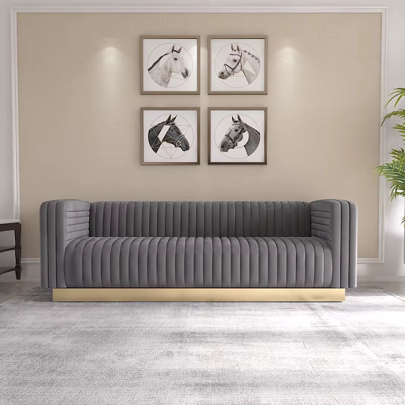 Vintage Flannel Futon Sofa – Convertible Sleeper with Golden Steel Frame