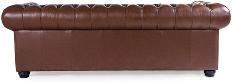 95" Traditional Chesterfield Leather Sofa – Tufted Back & Removable Cushions (Chestnut)