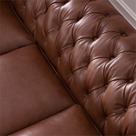 95" Traditional Chesterfield Leather Sofa – Tufted Back & Removable Cushions (Chestnut)