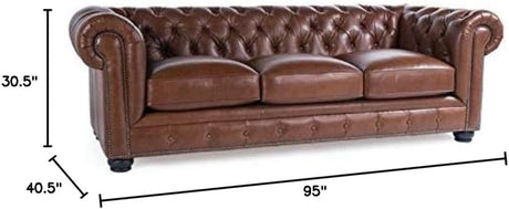 95" Traditional Chesterfield Leather Sofa – Tufted Back & Removable Cushions (Chestnut)