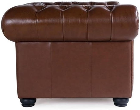 95" Traditional Chesterfield Leather Sofa – Tufted Back & Removable Cushions (Chestnut)