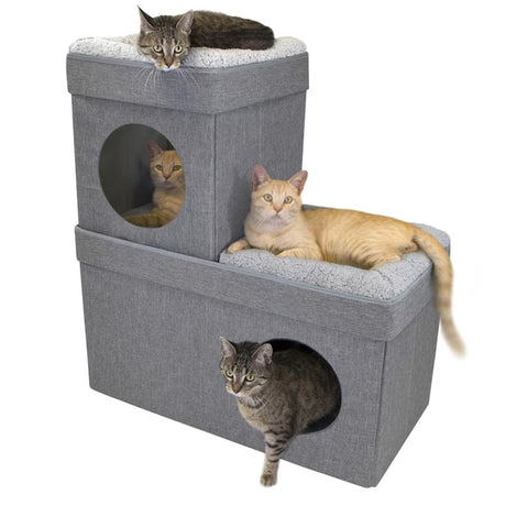 Rectangular Gray Polyester Enclosed Cat Bed ( Medium )