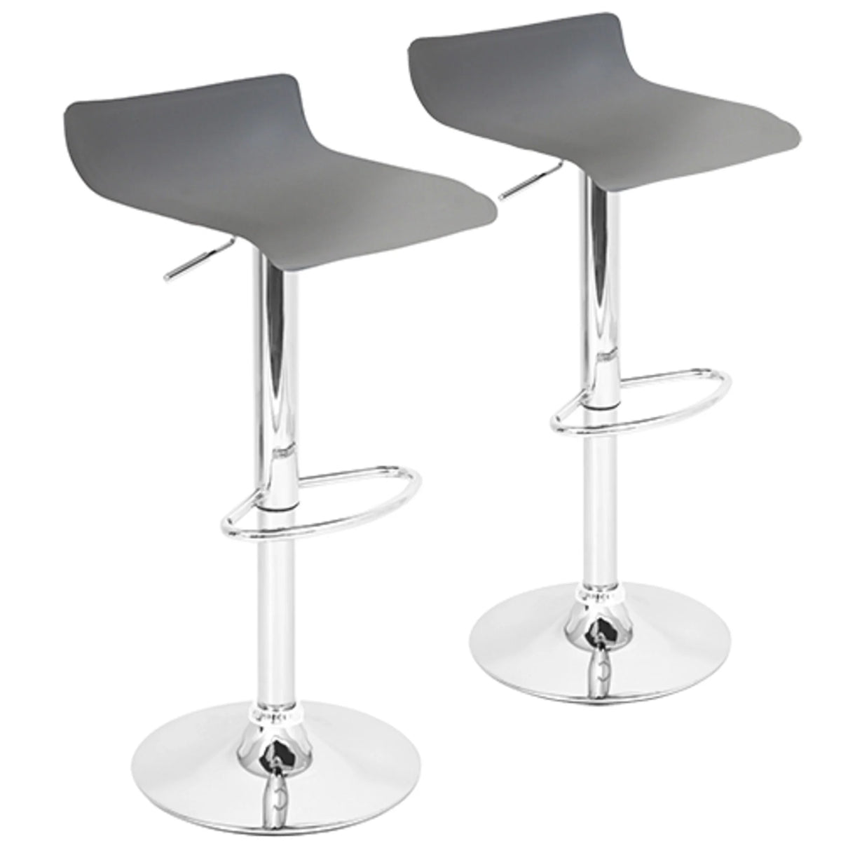 Ale Contemporary Adjustable Barstool Set of 2 in Grey PU Leather