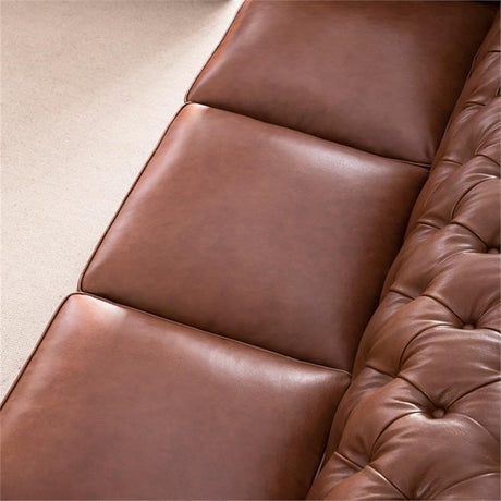 95" Traditional Chesterfield Leather Sofa – Tufted Back & Removable Cushions (Chestnut)