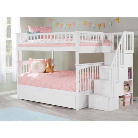 Columbia unk Bed with Twin Trundle Staircase Full-Over-Full B – Space-Saving & Functional Design (White)