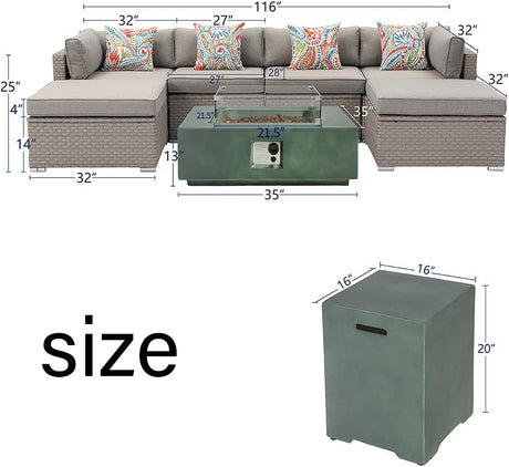 8-Piece Outdoor Patio Sectional Sofa Set – PE Rattan Wicker with Fire Pit Table & Ottomans