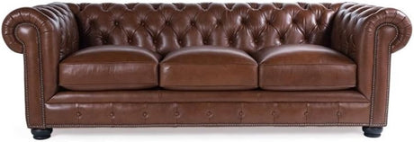 95" Traditional Chesterfield Leather Sofa – Tufted Back & Removable Cushions (Chestnut)