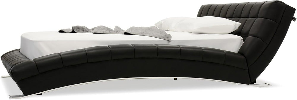 Modern Adonis Black Tufted Genuine Leather Platform Bed - King