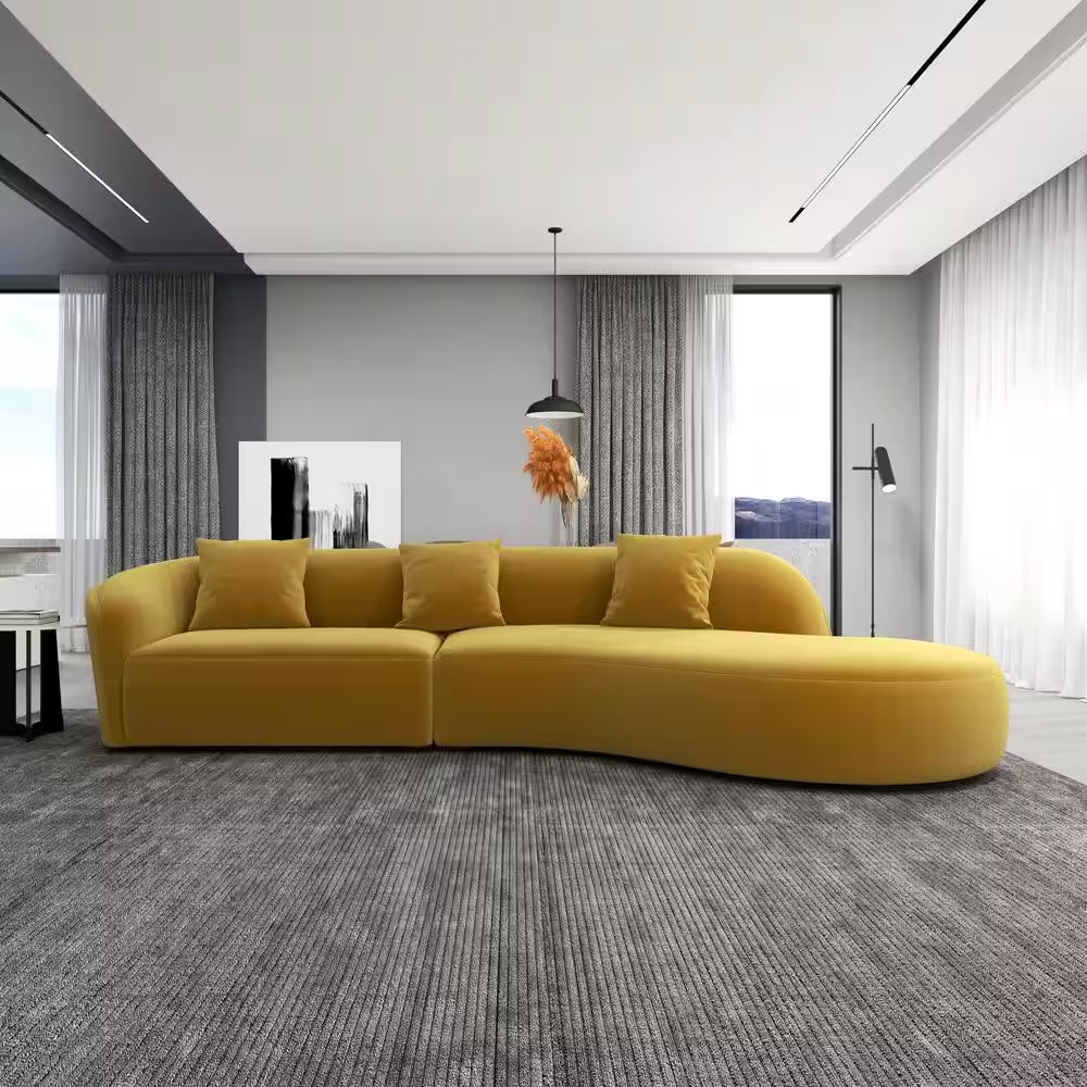 Dallas 126 In. round Arm 2-Piece Velvet Curved Sectional Sofa in Gold with Chaise