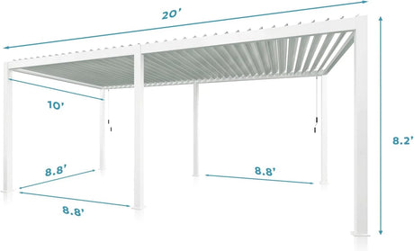 Outdoor Pergola, Patio Shelter W/ Double Aluminum Louvers, White ---111DA 10X20Ft