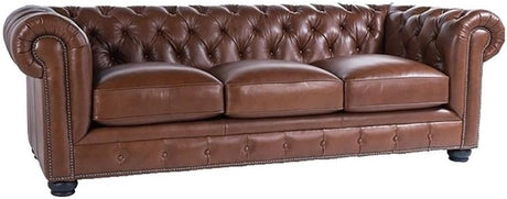 95" Traditional Chesterfield Leather Sofa – Tufted Back & Removable Cushions (Chestnut)