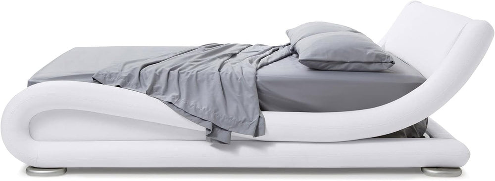 Furniture Modern Marlo White Genuine Leather King Size Platform Bed
