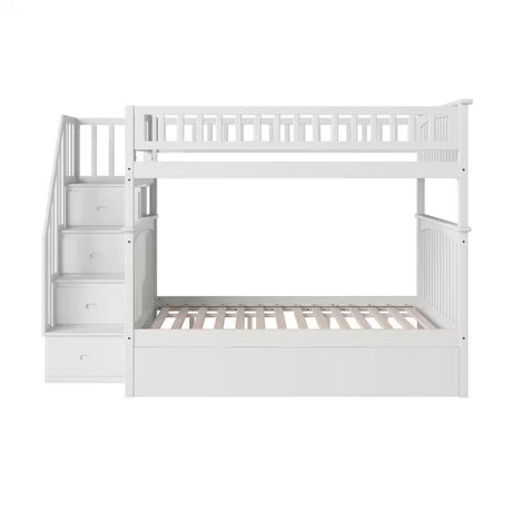 Columbia unk Bed with Twin Trundle Staircase Full-Over-Full B – Space-Saving & Functional Design (White)