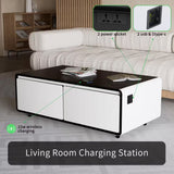 Coffee Table Fridge 27 In. 25 Cu. Ft. Retro Mini Refrigerator in White+Black, Bluetooth Speaker, Wireless Charging