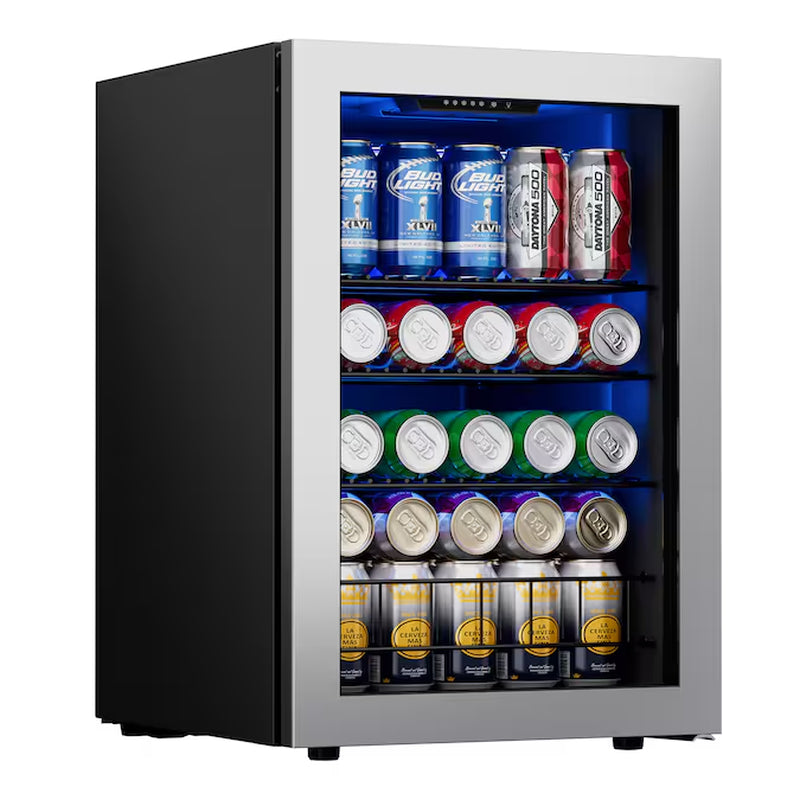 16.9-Inches W 82 -Can Capacity Stainless Steel Freestanding Indoor Beverage Refrigerator with Glass Door