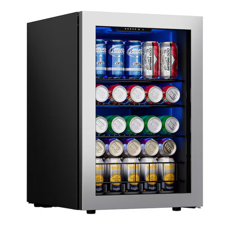 16.9-Inches W 82 -Can Capacity Stainless Steel Freestanding Indoor Beverage Refrigerator with Glass Door
