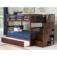 Columbia Staircase Walnut Full over Full Bunk Bed with Twin Urban Trundle Bed