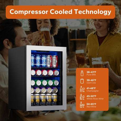 16.9-Inches W 82 -Can Capacity Stainless Steel Freestanding Indoor Beverage Refrigerator with Glass Door