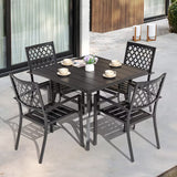 5 -Piece Black with Gold Speckles Patio Dining Set Iron Square Table with 4 Stackable Stationary Chairs