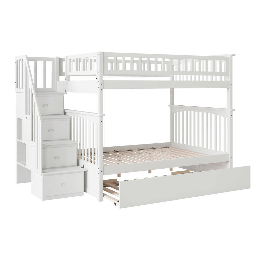 Columbia unk Bed with Twin Trundle Staircase Full-Over-Full B – Space-Saving & Functional Design (White)
