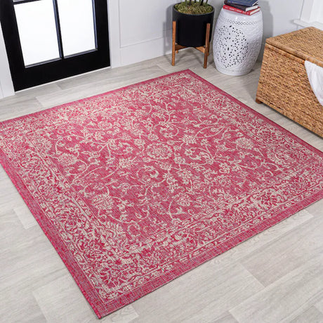 JONATHAN Y Santa Monica Floral Runner Rug – 2x8 Ft Indoor/Outdoor Coastal Design (Red/Taupe)