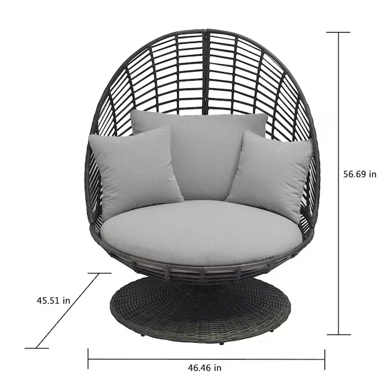 Venza Swivel Egg Chair – Wicker & Steel Frame with Light Gray Cushioned Seat
