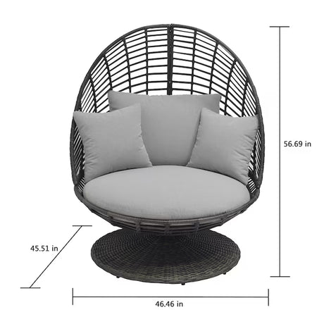 Venza Swivel Egg Chair – Wicker & Steel Frame with Light Gray Cushioned Seat