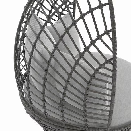 Venza Swivel Egg Chair – Wicker & Steel Frame with Light Gray Cushioned Seat