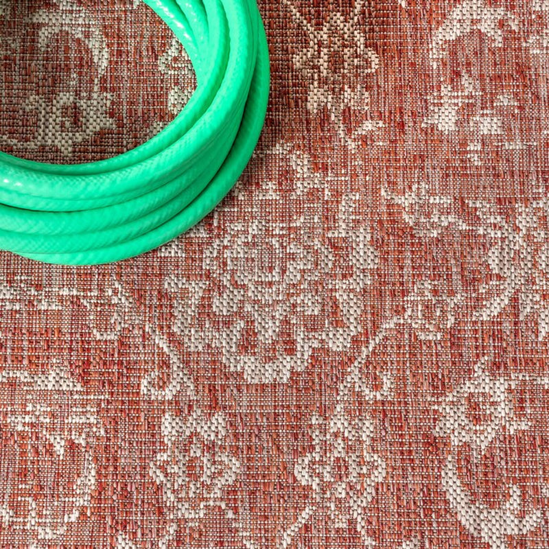 JONATHAN Y Santa Monica Floral Runner Rug – 2x8 Ft Indoor/Outdoor Coastal Design (Red/Taupe)