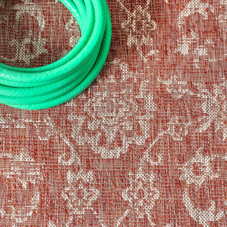 JONATHAN Y Santa Monica Floral Runner Rug – 2x8 Ft Indoor/Outdoor Coastal Design (Red/Taupe)