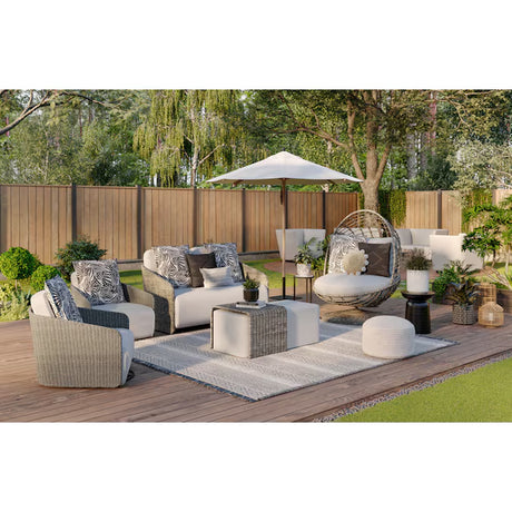 Venza Swivel Egg Chair – Wicker & Steel Frame with Light Gray Cushioned Seat