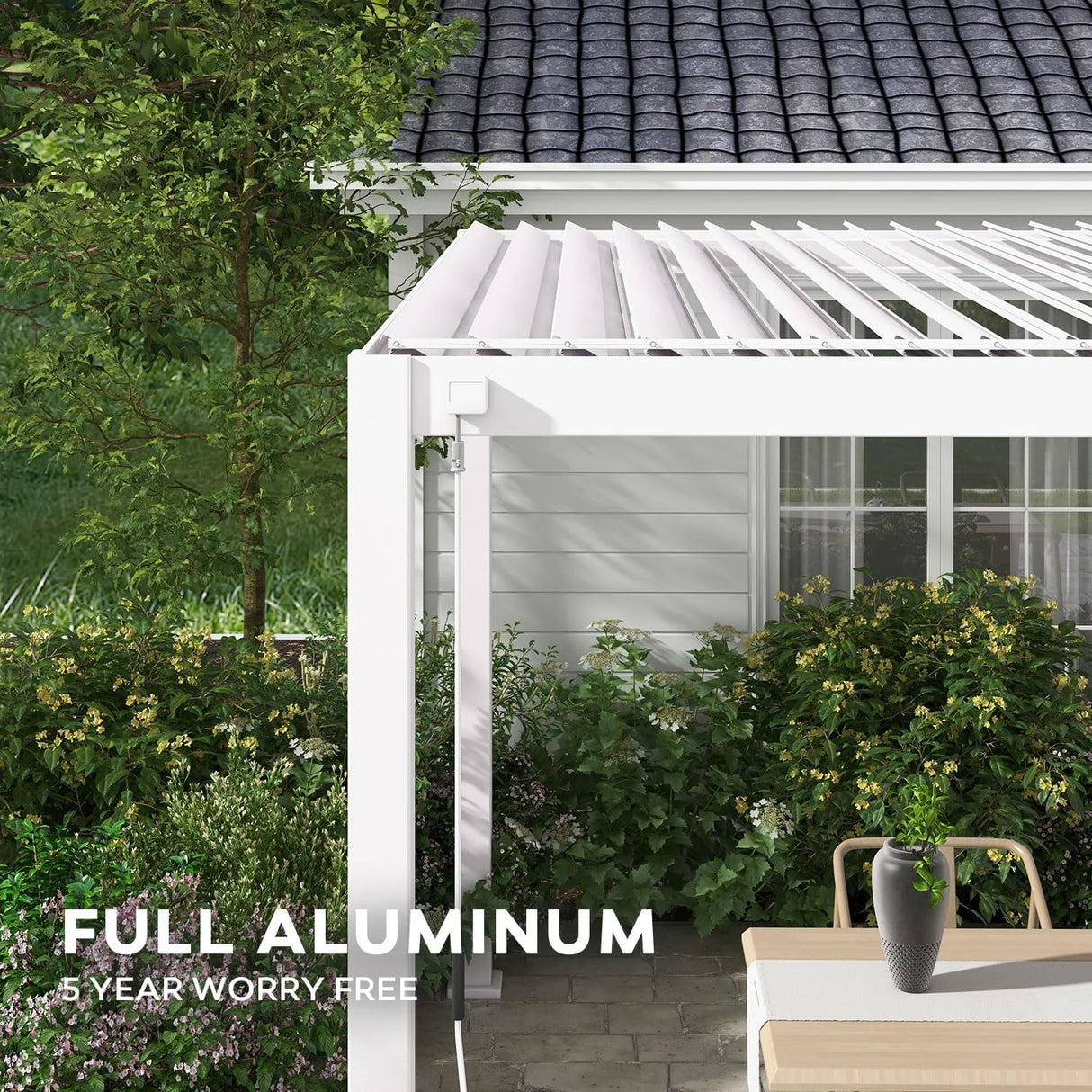 Outdoor Pergola, Patio Shelter W/ Double Aluminum Louvers, White ---111DA 10X20Ft 