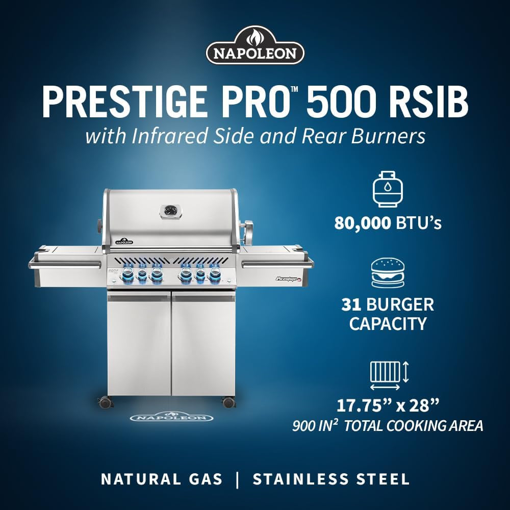 PRO500RSIBNSS-3 Prestige PRO 500 RSIB Natural Gas Grill, Sq.In, Stainless Steel