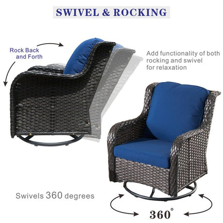 6-Piece Rattan Patio Sofa Conversation Set with Blue Cushions
