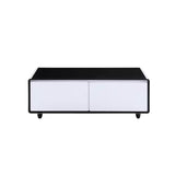 Coffee Table Fridge 27 In. 25 Cu. Ft. Retro Mini Refrigerator in White+Black, Bluetooth Speaker, Wireless Charging