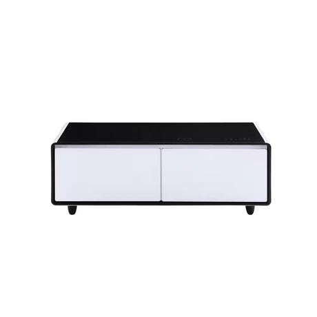 Coffee Table Fridge 27 In. 25 Cu. Ft. Retro Mini Refrigerator in White+Black, Bluetooth Speaker, Wireless Charging