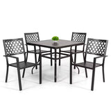 5 -Piece Black with Gold Speckles Patio Dining Set Iron Square Table with 4 Stackable Stationary Chairs
