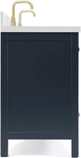 73" Midnight Blue Double Vanity – Pure White Quartz Countertop & Satin Brass Accents